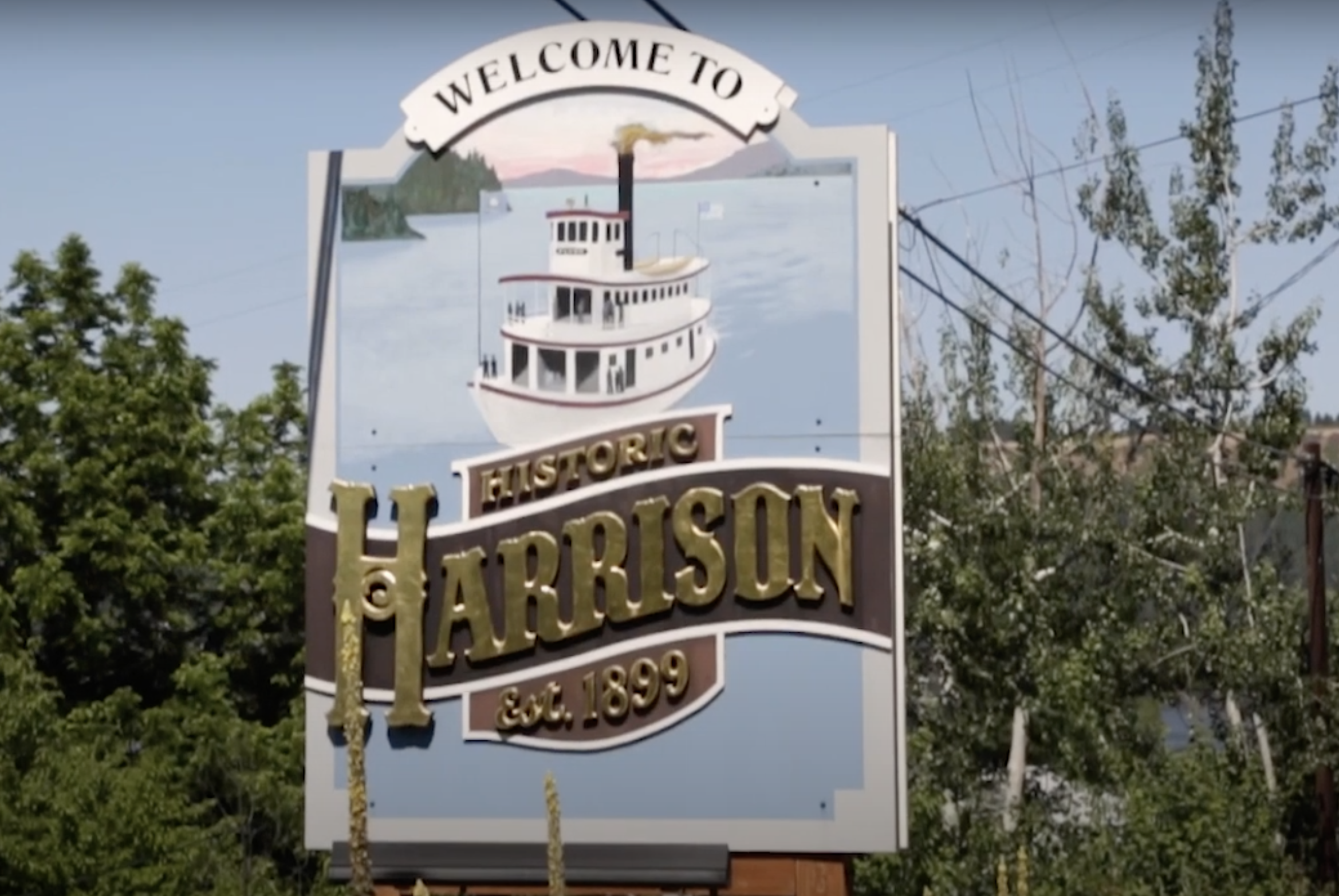 Welcome sign for Harrison, Idaho.
